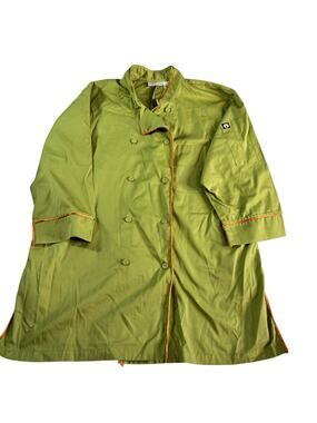 Chef Works Chef Coat Jacket Olive Green Orange Trim Double Breasted Large